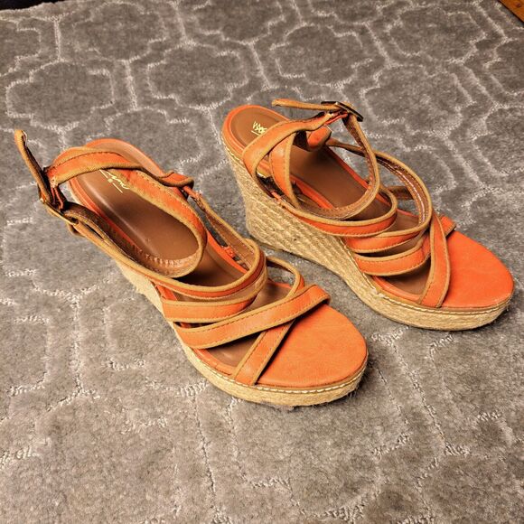 MOSSIMO CORAL ORANGE ESPADRILLE SANDALS WOMENS SIZE 7.5 WEDGE 4.5 INCH HEEL - Picture 5 of 13